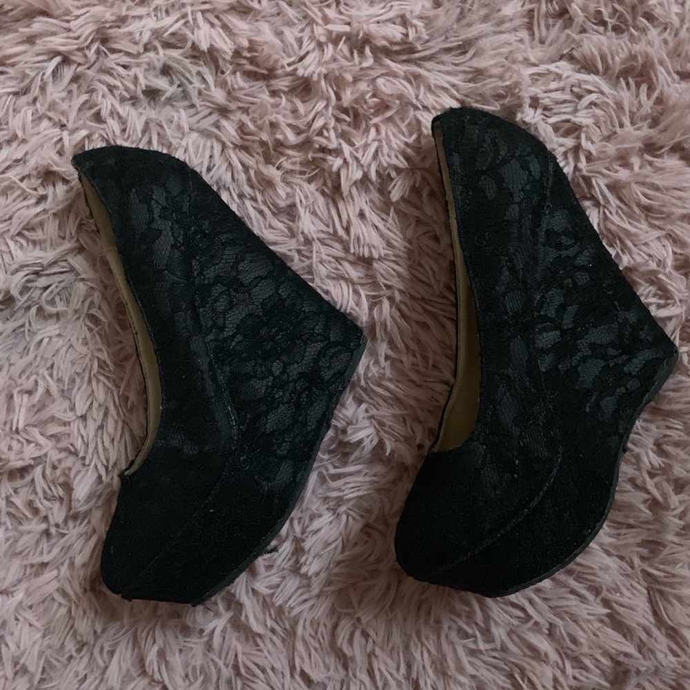 Black Lace Wedge Heels